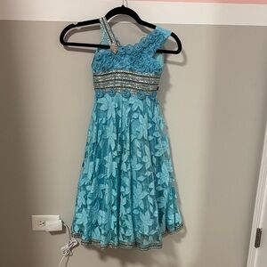 Elegant Blue Floral Kids Dress